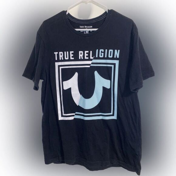 True Religion World Tour Splice Western U Short Sleeve Tee Shirt Men’s Large - Picture 1 of 3